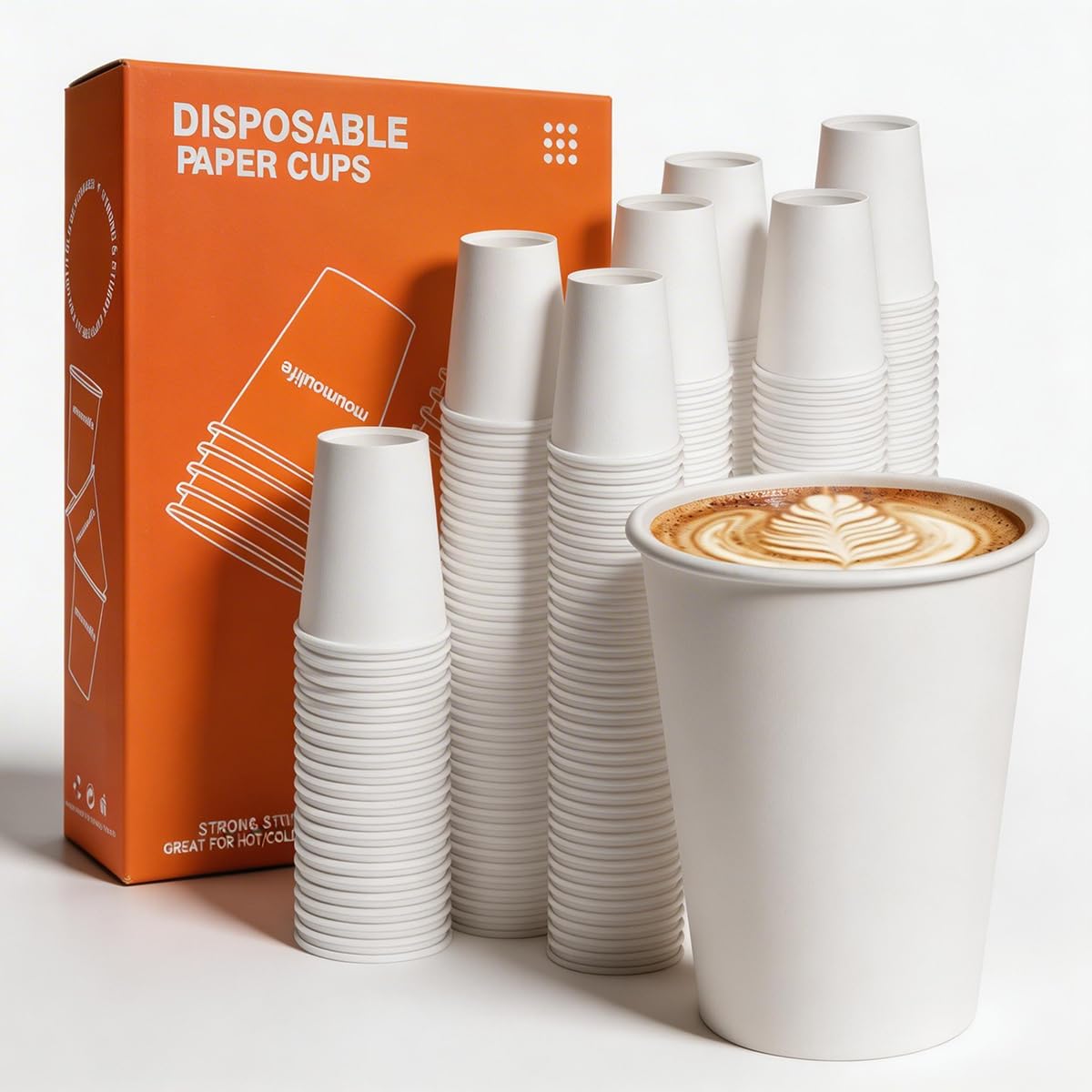 MOUMOULIFE Disposable Paper Coffee Cups 12 oz 300 Count Hot Paper Cups