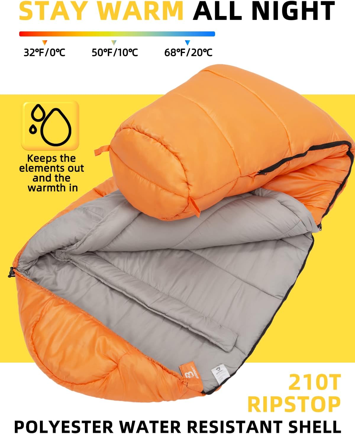 Bessport Mummy Sleeping Bag | 15-45 ℉ Extreme 3-4 Season Sleeping Bag for Adults Cold Weather– Warm and Washable, for Hiking Traveling & Outdoor Activities