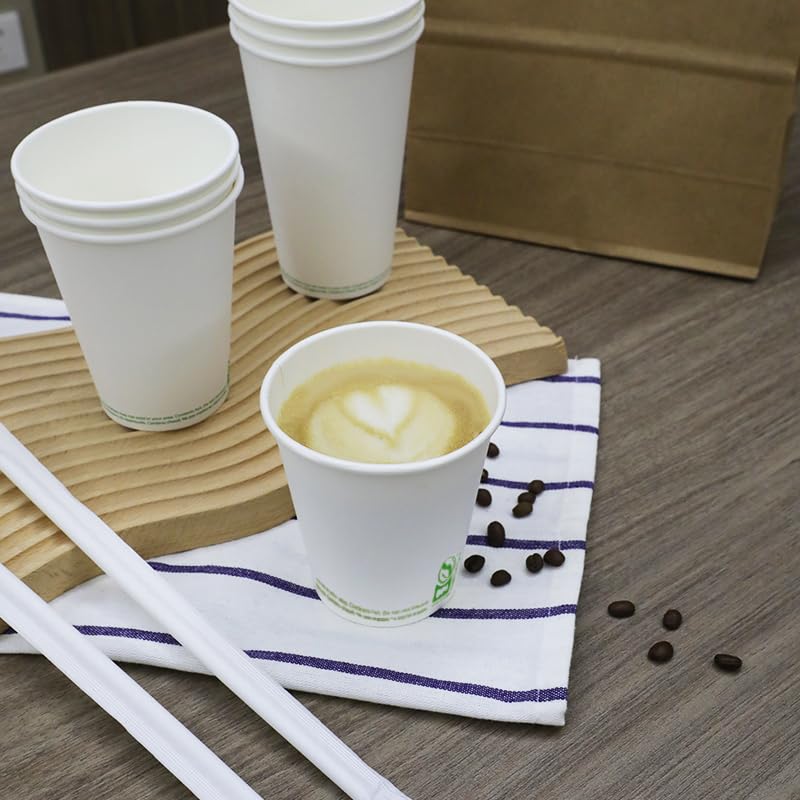 Amazon Basics Disposable Coffee Cups for Hot Beverage and Cold Drinks, Leak-Proof Paper, 16 Ounces, White, 500 Count