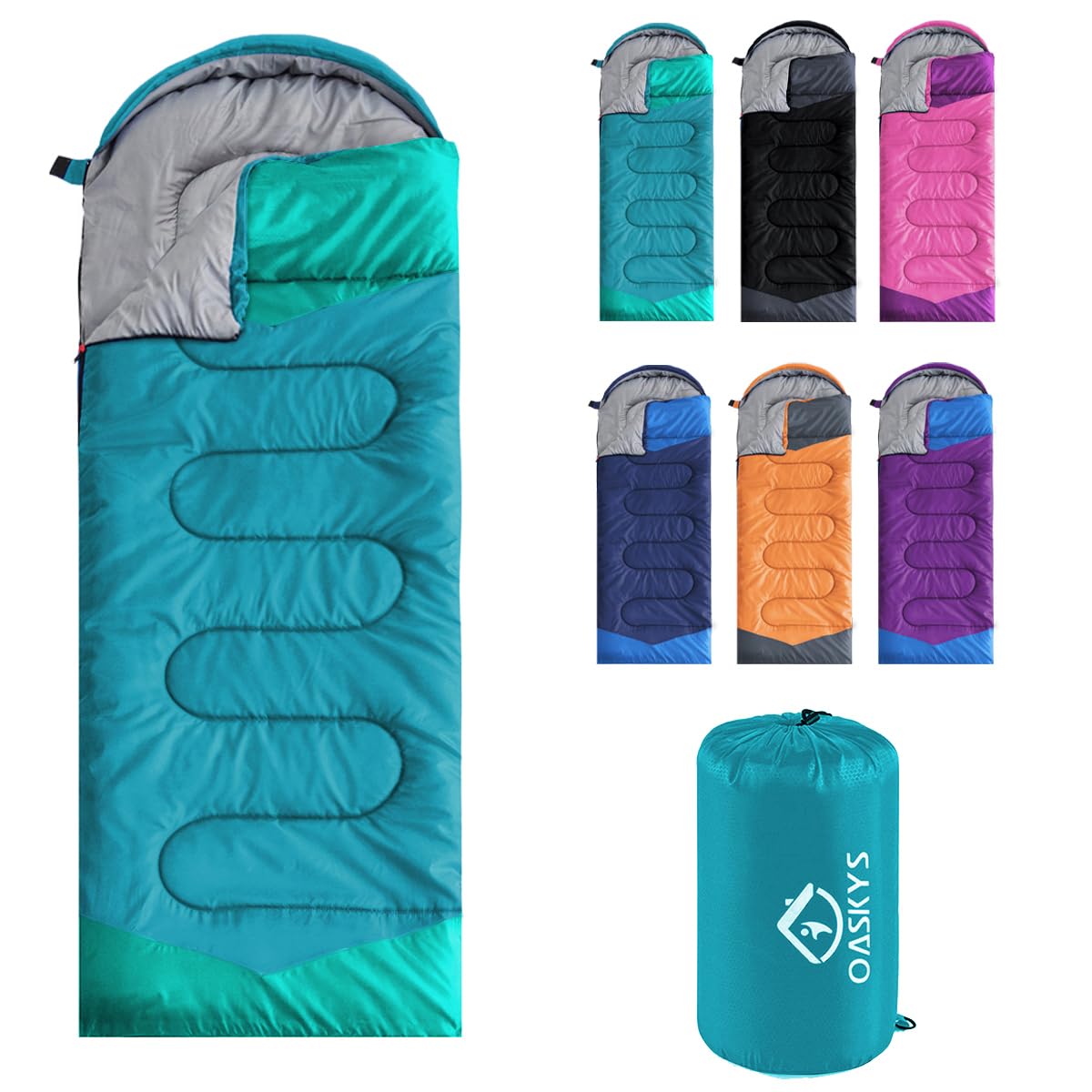 oaskys Camping Sleeping Bag - 3 Season Warm & Cool Weather - Summer Spring Fall Lightweight Waterproof for Adults Kids - Camping Essentials Gear Accessories Hiking Sleep Must Haves