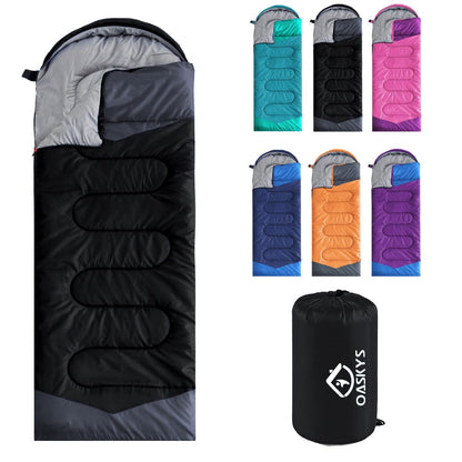 oaskys Camping Sleeping Bag - 3 Season Warm & Cool Weather - Summer Spring Fall Lightweight Waterproof for Adults Kids - Camping Essentials Gear Accessories Hiking Sleep Must Haves