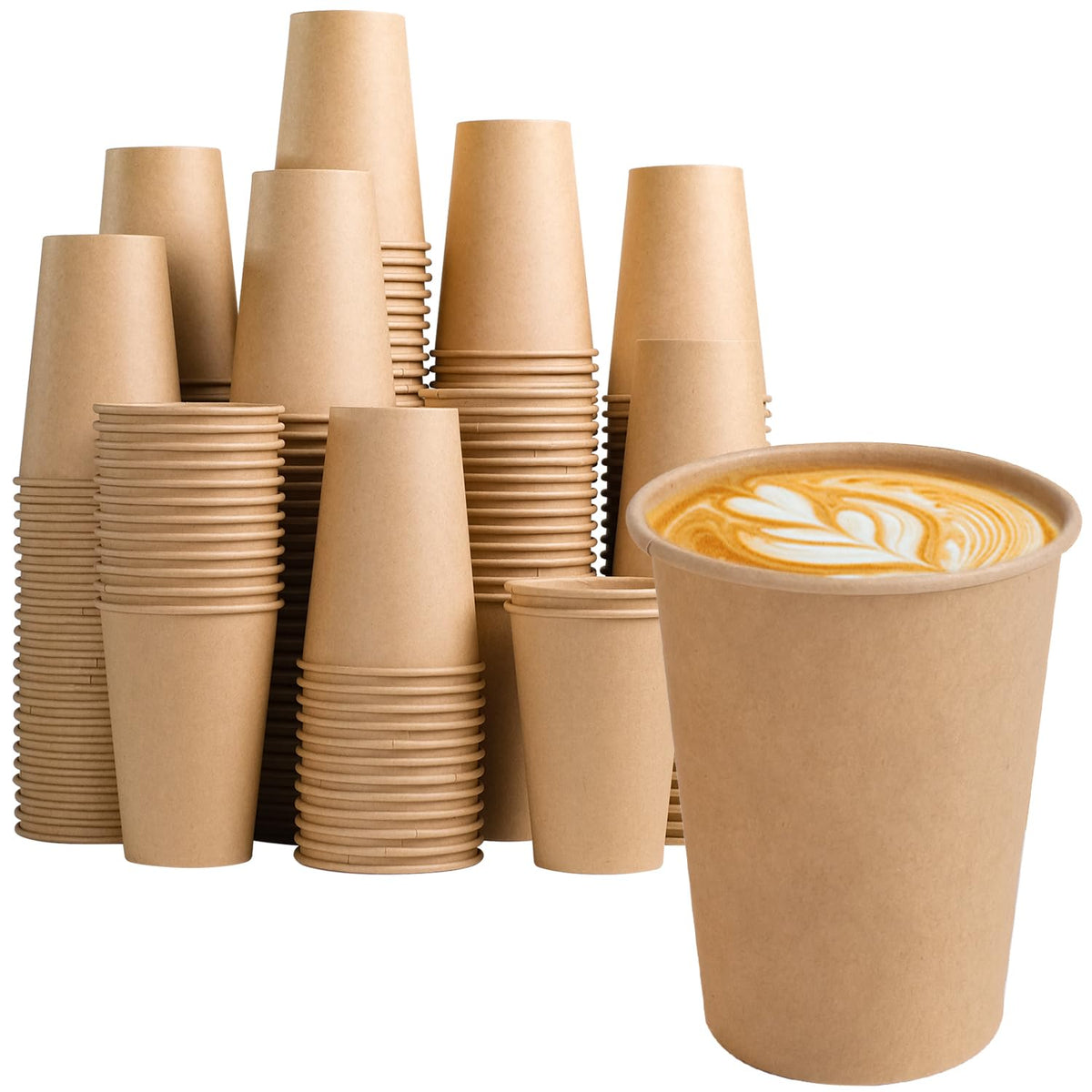 BYSNOW 300 Pack 12 oz Kraft Paper Cups, Disposable Coffee Hot Water Cups