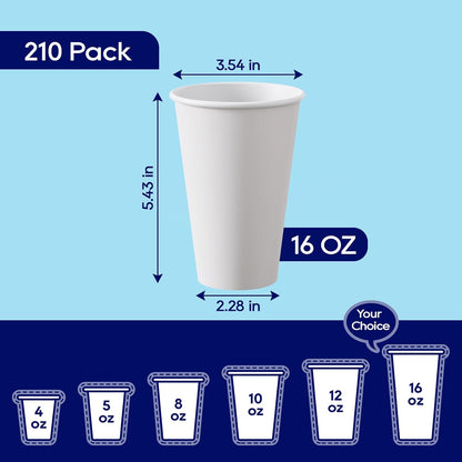 LITOPAK 210 Pack 16 oz Paper Cups, White Disposable Coffee Cups