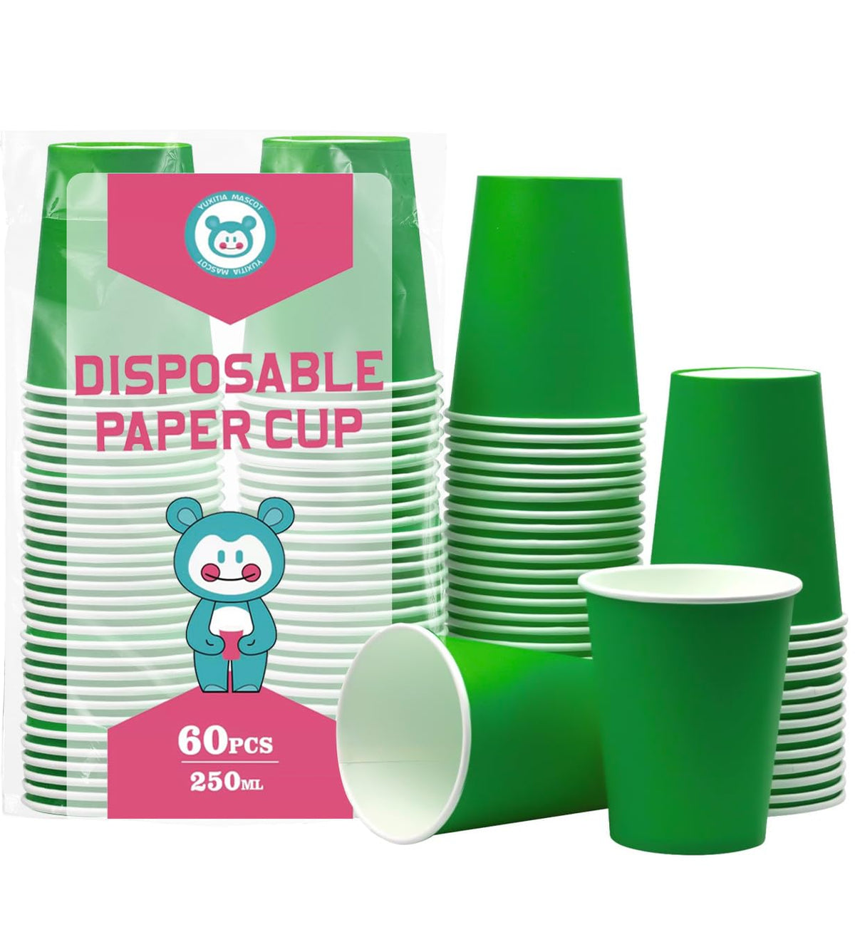 60Pcs 8oz Disposable Paper Cups For Party Picnic BBQ(Light purple)
