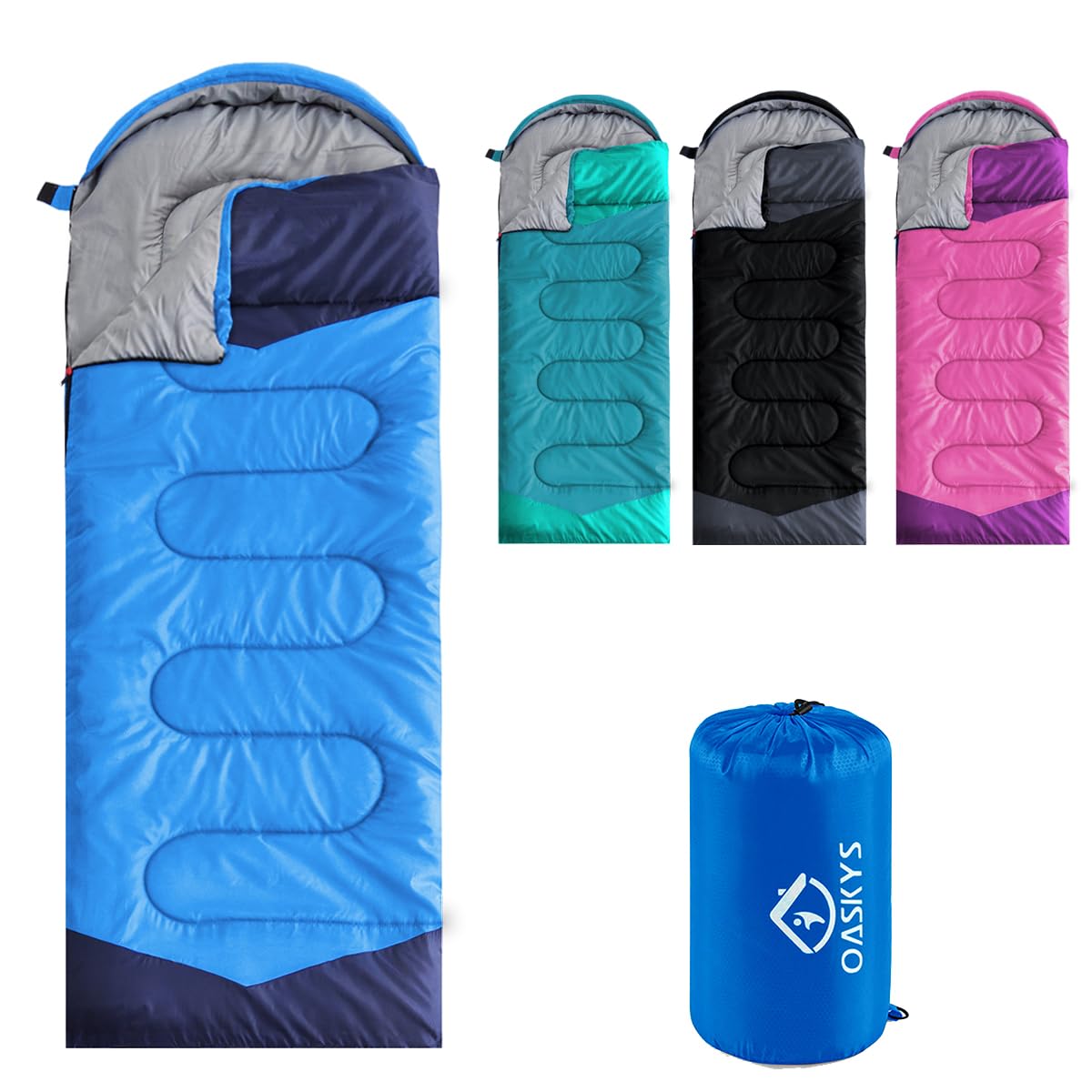 oaskys Camping Sleeping Bag - 3 Season Warm & Cool Weather - Summer Spring Fall Lightweight Waterproof for Adults Kids - Camping Essentials Gear Accessories Hiking Sleep Must Haves