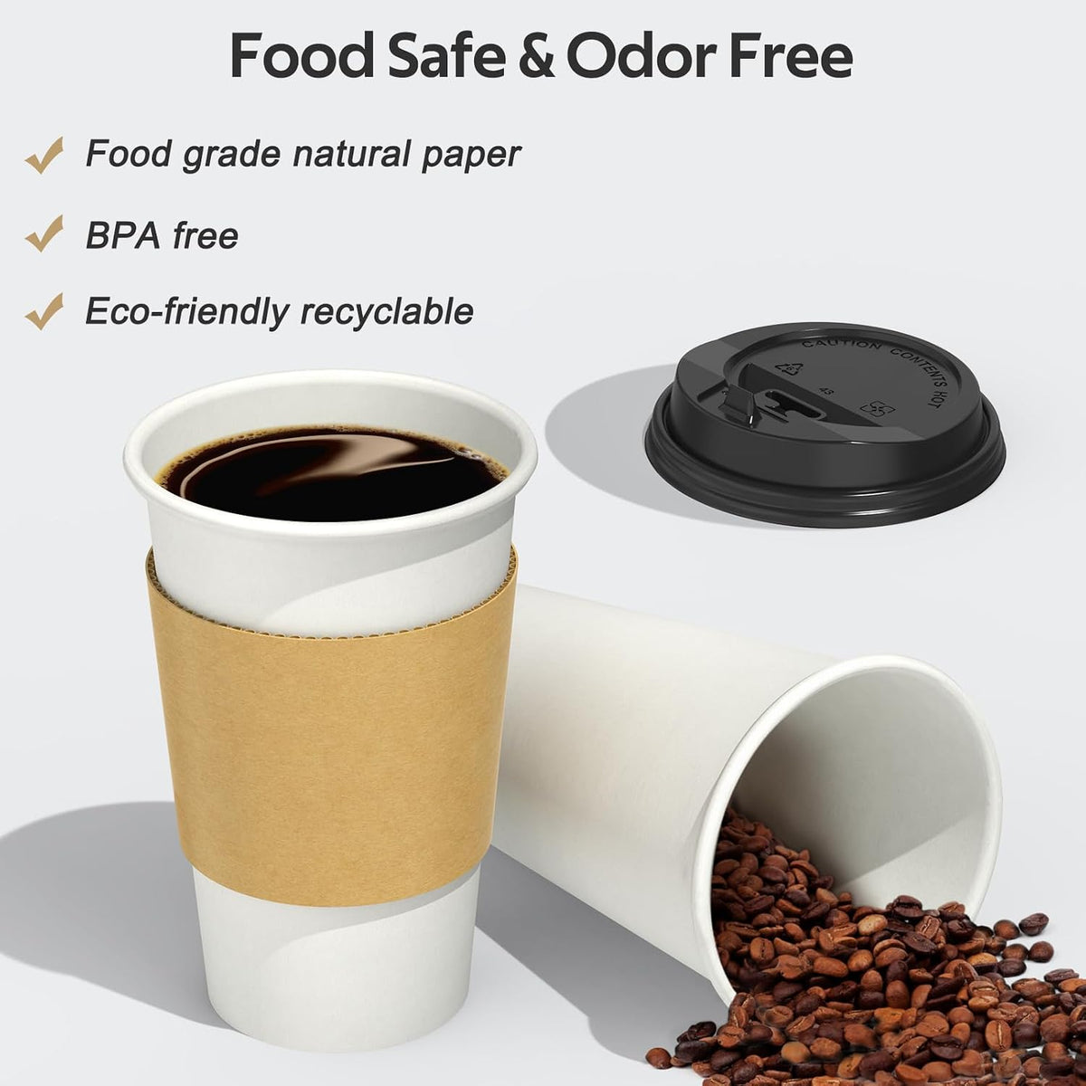 Dealusy 100 Pack 16 oz Disposable Coffee Cups with Lids and Sleeves