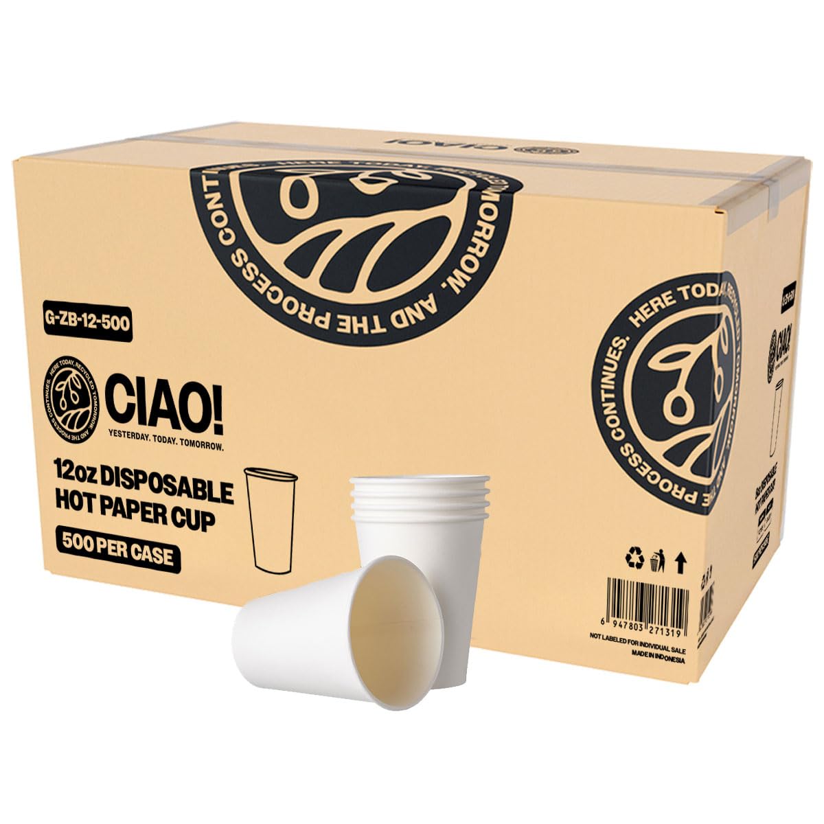 CIAO! 8oz White Paper Hot Cup, Disposable, 80mm Diameter 1,000 Count