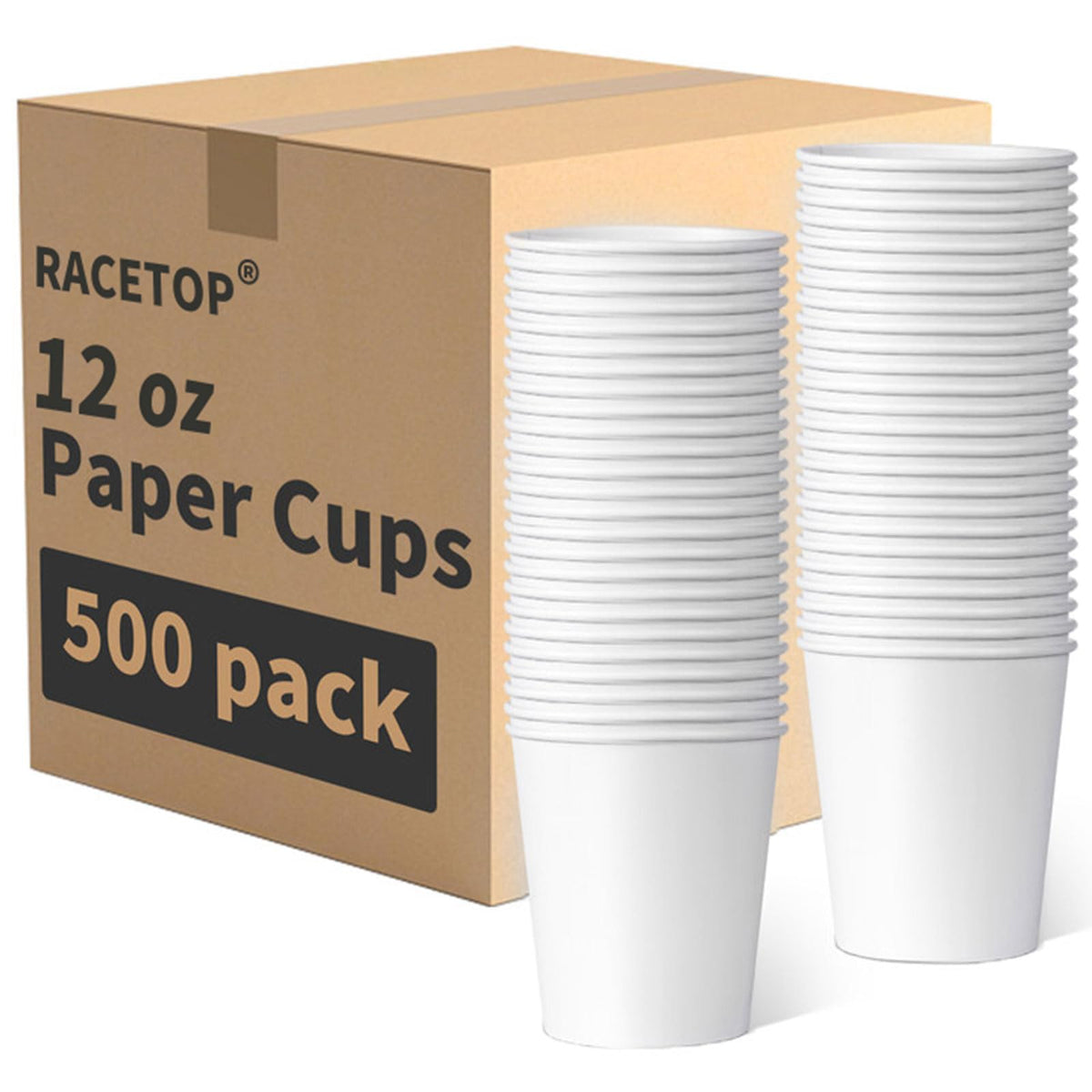 RACETOP 12 oz 50 pack Disposable Paper Coffee Cups with Lids and Sleeves