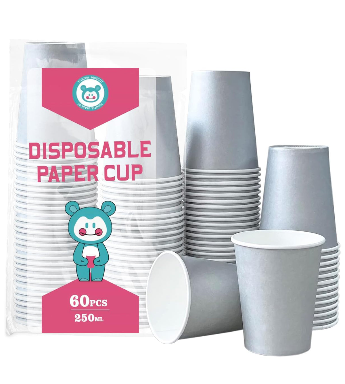 60Pcs 8oz Disposable Paper Cups For Party Picnic BBQ(Light purple)