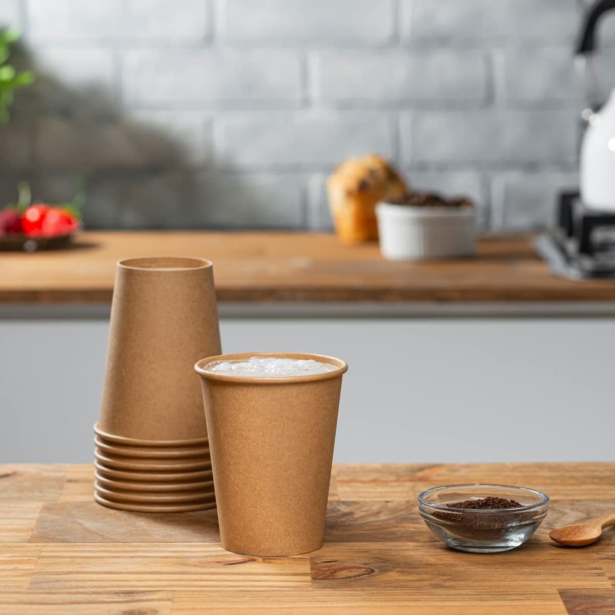 GUSTO 12 oz Kraft Paper Coffee Cups [100 Count] Unbleached