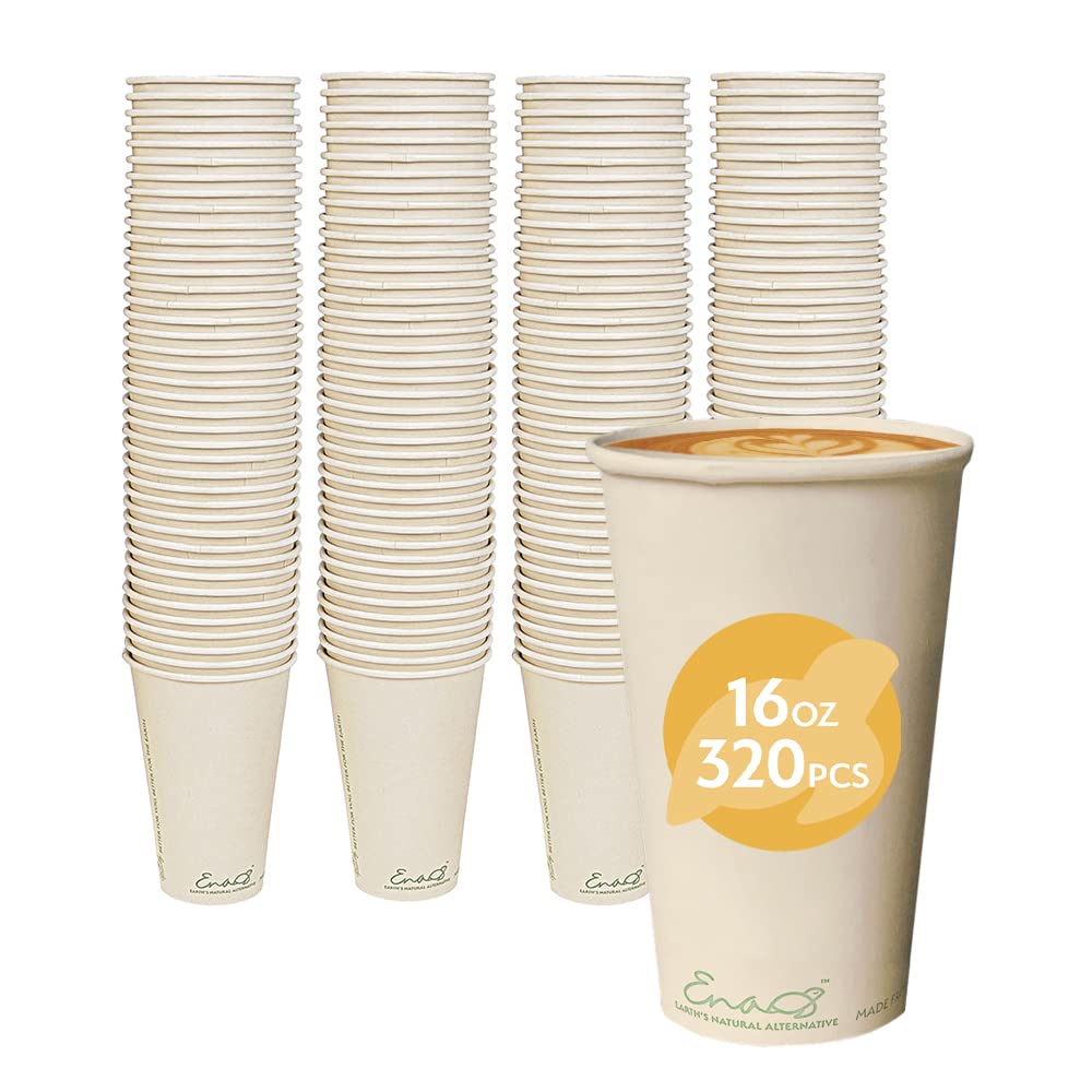 100% Compostable Disposable Coffee Cups [12oz 80 Pack] Paper Cups Made from Bamboo, Eco-Friendly, Biodegradable Premium Party Cups, Natural Unbleached by Earth's Natural Alternative