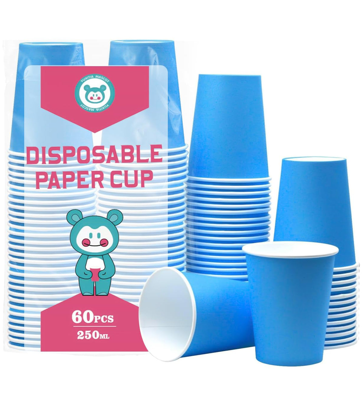 60Pcs 8oz Disposable Paper Cups For Party Picnic BBQ(Light purple)