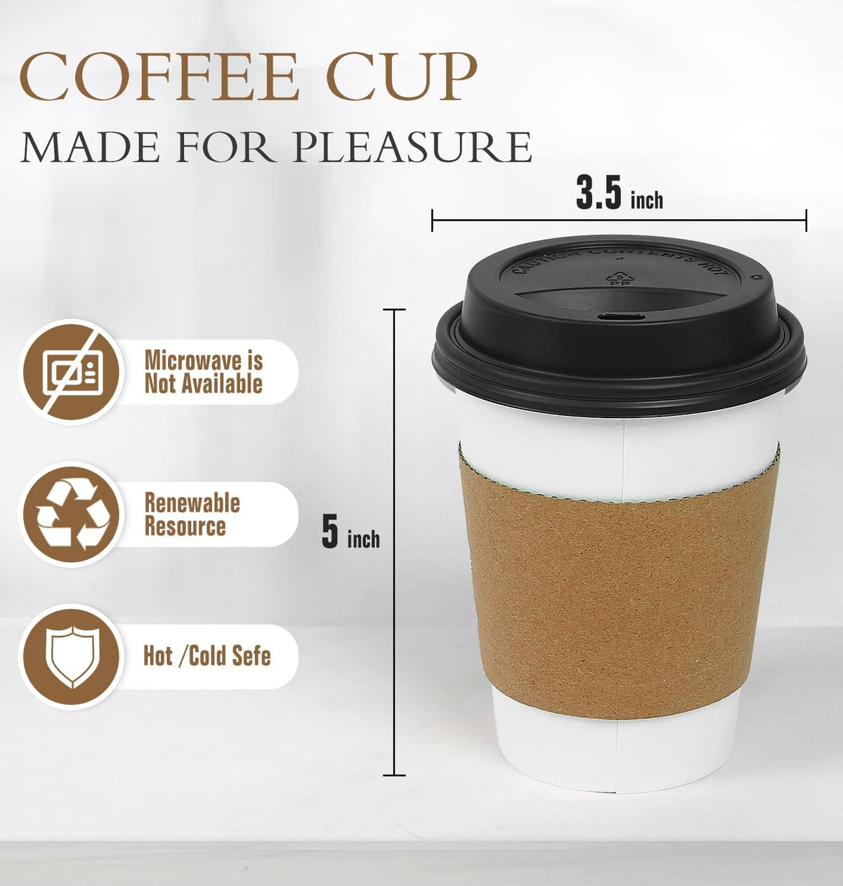 Ginkgo 100 Pack 12 oz Thickened Coffee Cups with Lids and Sleeves