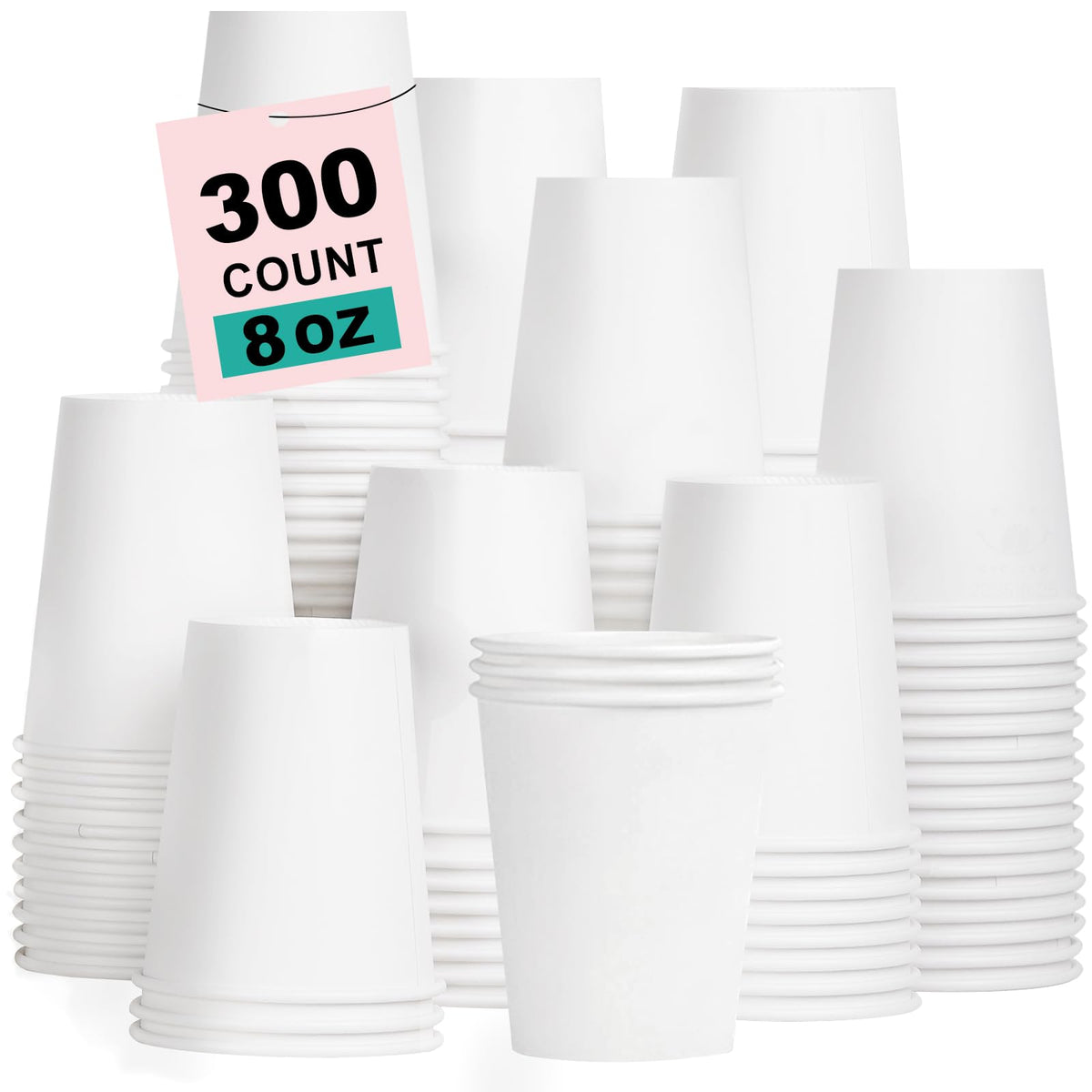 12 oz 100 Pack Disposable Coffee Cups, Bulk White Disposable Paper Cups, Coffee Cups for Hot Tea, Chocolate and Cold Drinks