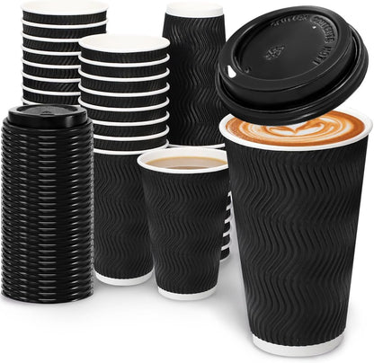 BYSNOW 100 Pack 16 oz Coffee Cups with Lids Disposable To Go Paper Cups