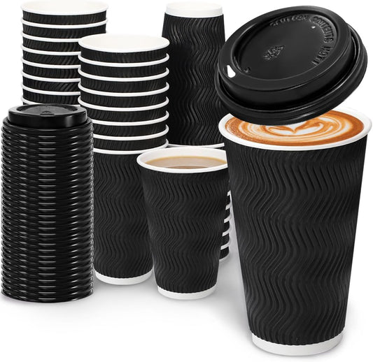 BYSNOW 100 Pack 16 oz Coffee Cups with Lids Disposable To Go Paper Cups