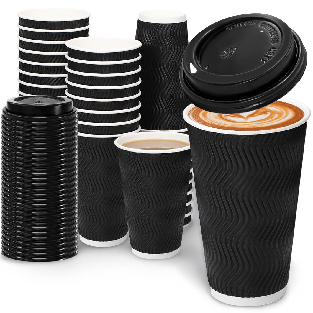 BYSNOW 100 Pack 16 oz Coffee Cups with Lids Disposable To Go Paper Cups