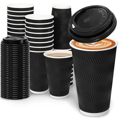 BYSNOW 100 Pack 16 oz Coffee Cups with Lids Disposable To Go Paper Cups