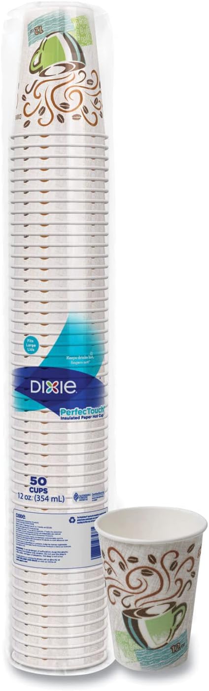 Dixie Hot Cups, Paper, 12oz, Coffee Dreams Design, 50/Pack
