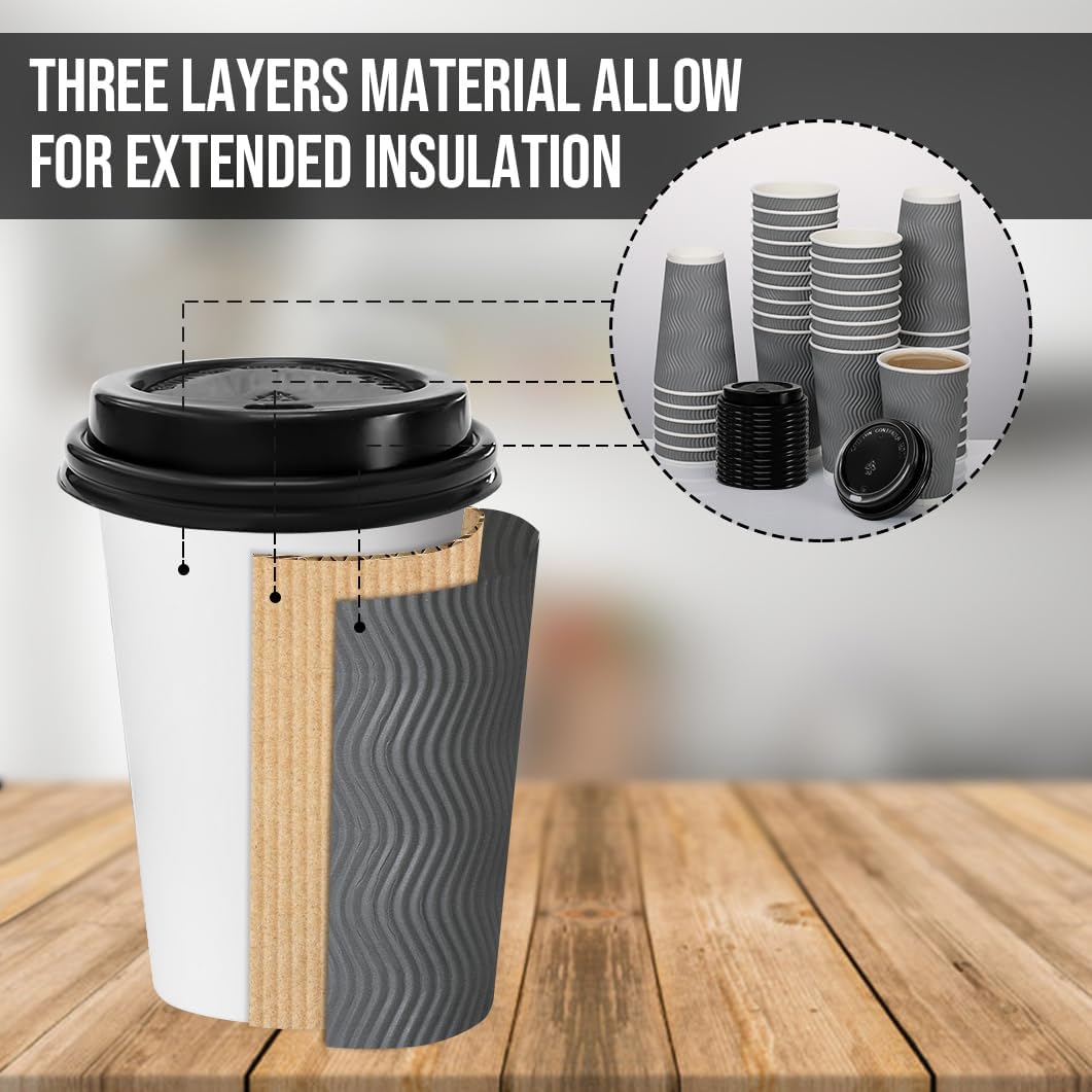 BYSNOW 100 Pack 16 oz Paper Coffee Cups with Lids Disposable for Hot Drink