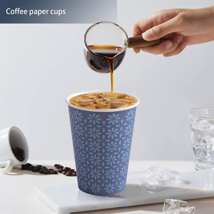Clawsoff 300 Pack Paper Cups 8 oz Bulk Disposable Coffee Cups Navy Floral