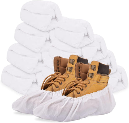 Shoe Covers Disposable,200Pack（100 Pairs）Boot Covers Waterproof Non Slip -Resistant One Size Fits Most for Rain Cleaning Indoor Floor Protection,White