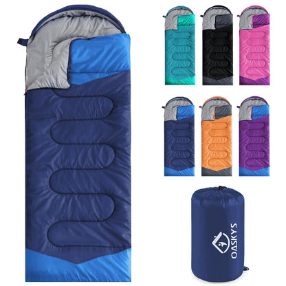 oaskys Camping Sleeping Bag - 3 Season Warm & Cool Weather - Summer Spring Fall Lightweight Waterproof for Adults Kids - Camping Essentials Gear Accessories Hiking Sleep Must Haves