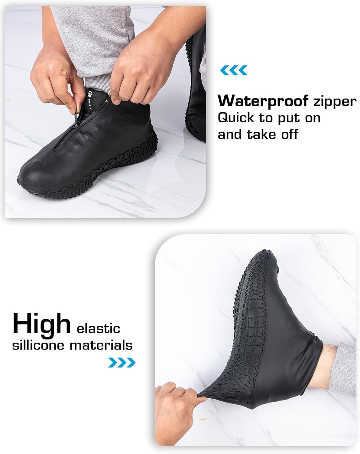 Zbyoujer Waterproof Rain Shoe Covers, Silicone Overshoes with Zipper Non-slip Galoshes for Men and Women
