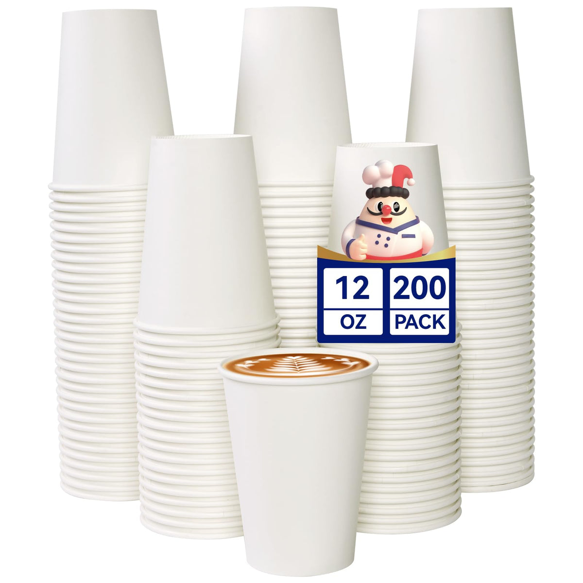 JOLLY CHEF 8 oz Paper Coffee Cups, White Beverages 400 Pack Drinking Cups