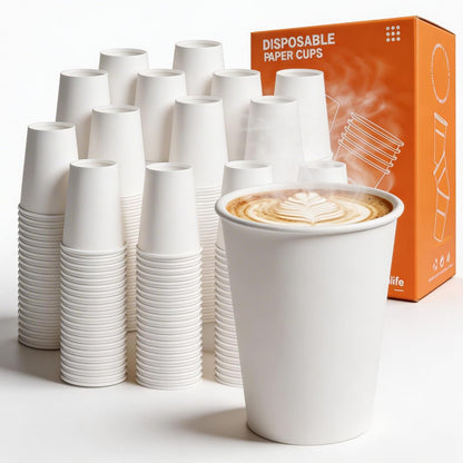 MOUMOULIFE Disposable Paper Coffee Cups 12 oz 300 Count Hot Paper Cups