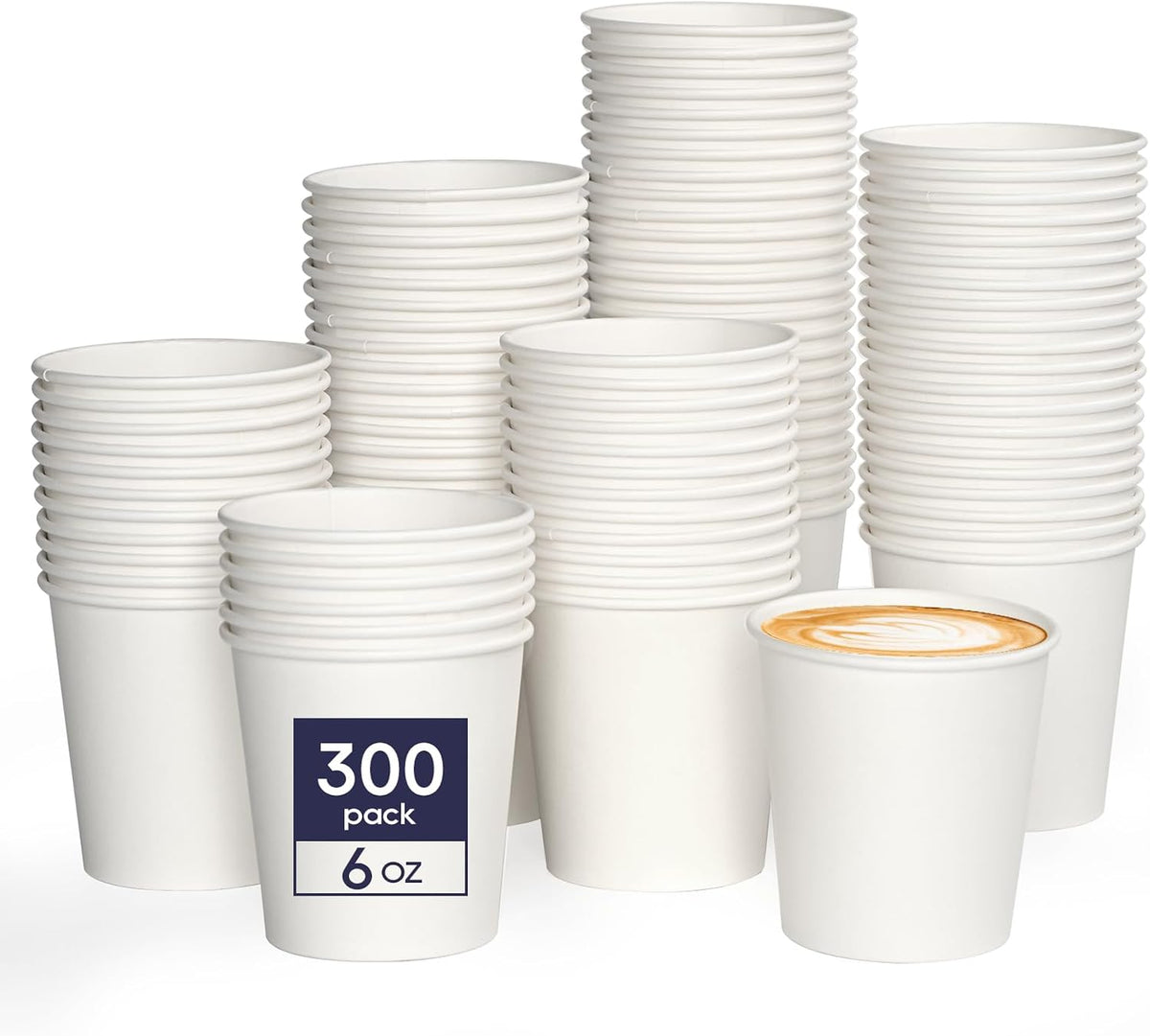 LITOPAK 300 Count 6 oz Paper Cups, Disposable White Paper Coffee Cups