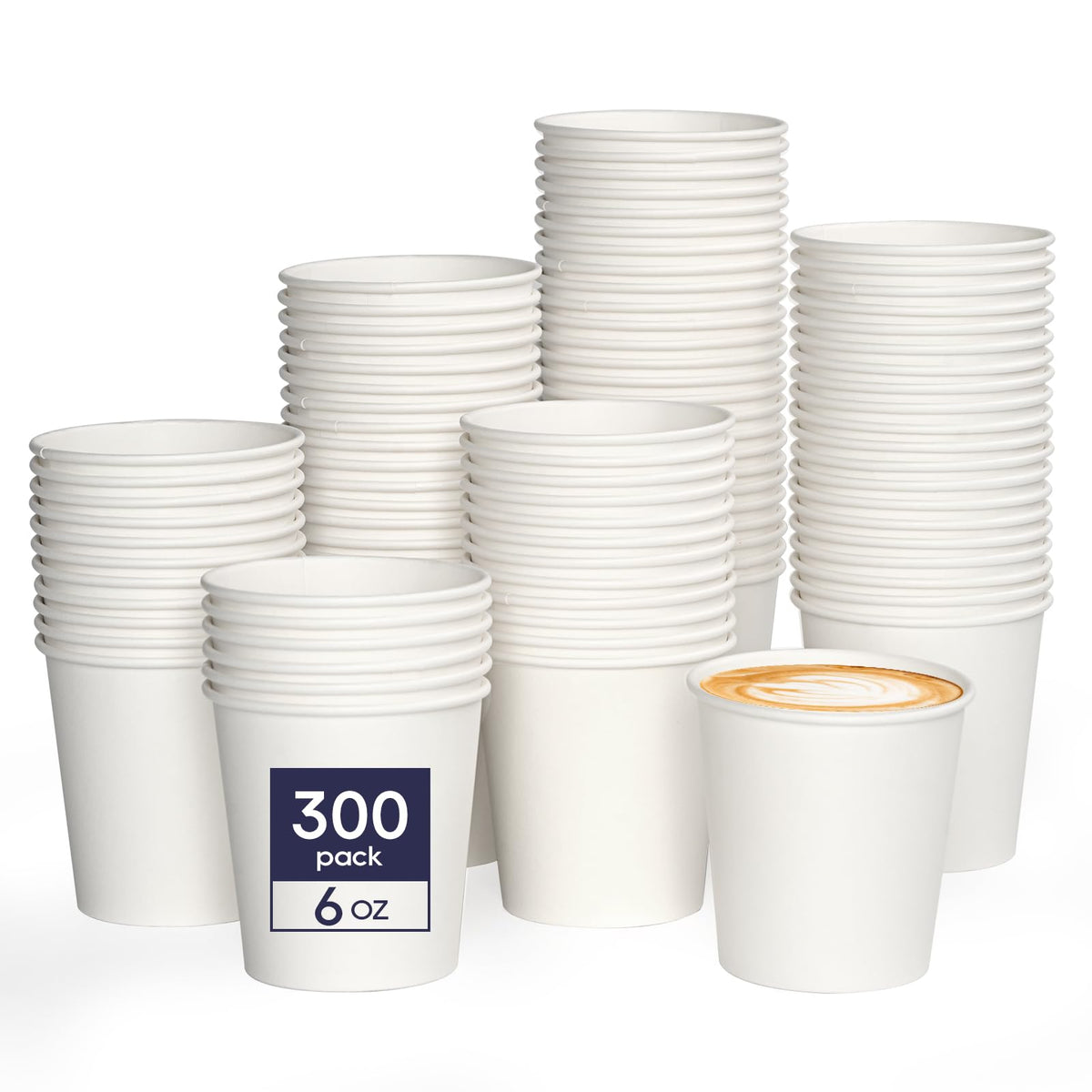 LITOPAK 300 Count 6 oz Paper Cups, Disposable White Paper Coffee Cups
