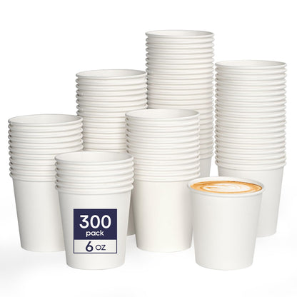 LITOPAK 300 Count 6 oz Paper Cups, Disposable White Paper Coffee Cups