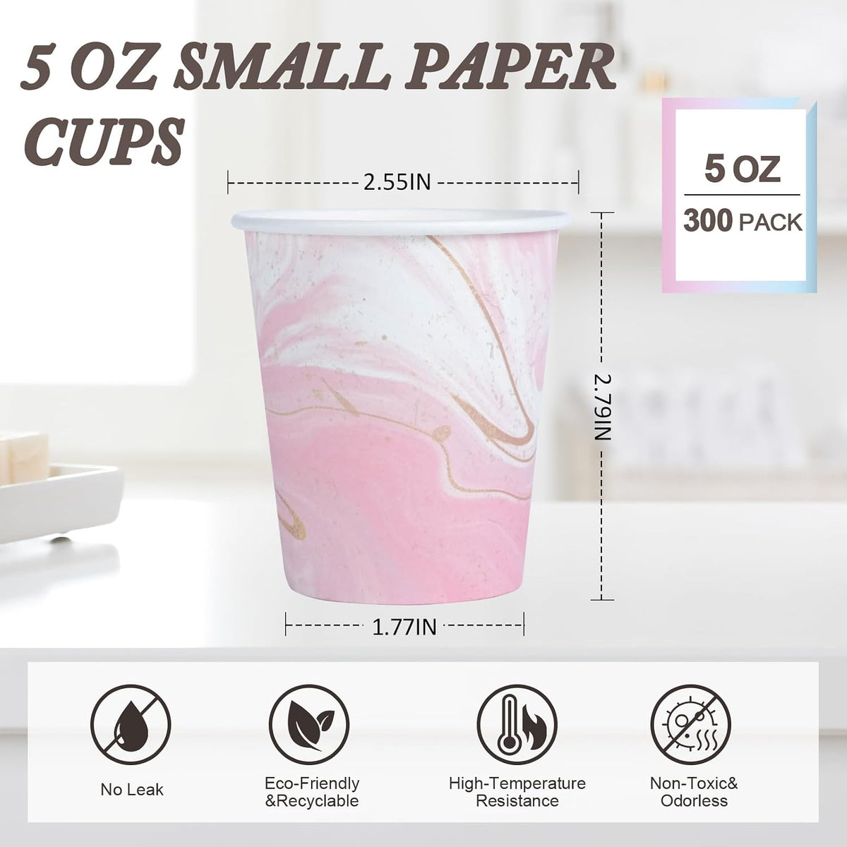 5oz Bathroom Paper Cups,300 Pack Disposable Mouthwash Cups(Marble)