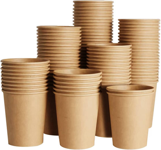 SIUQ 400 Pack 8 oz Kraft Paper Cups, Unbleached Disposable Coffee Cups