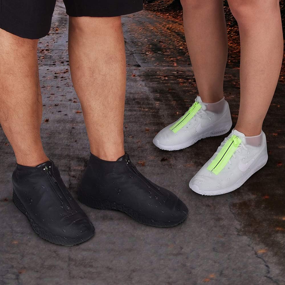 Shiwely Silicone Waterproof Shoe Covers, Upgrade Reusable Overshoes with Zipper, Resistant Rain Boots Non-Slip Washable Protection for Women, Men (XL (Women 11-13, Men 9.5-13), White)