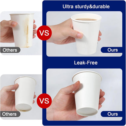 Clawsoff 300 Count 12 oz Paper Coffee Cups Disposable White Hot Coffee Cups
