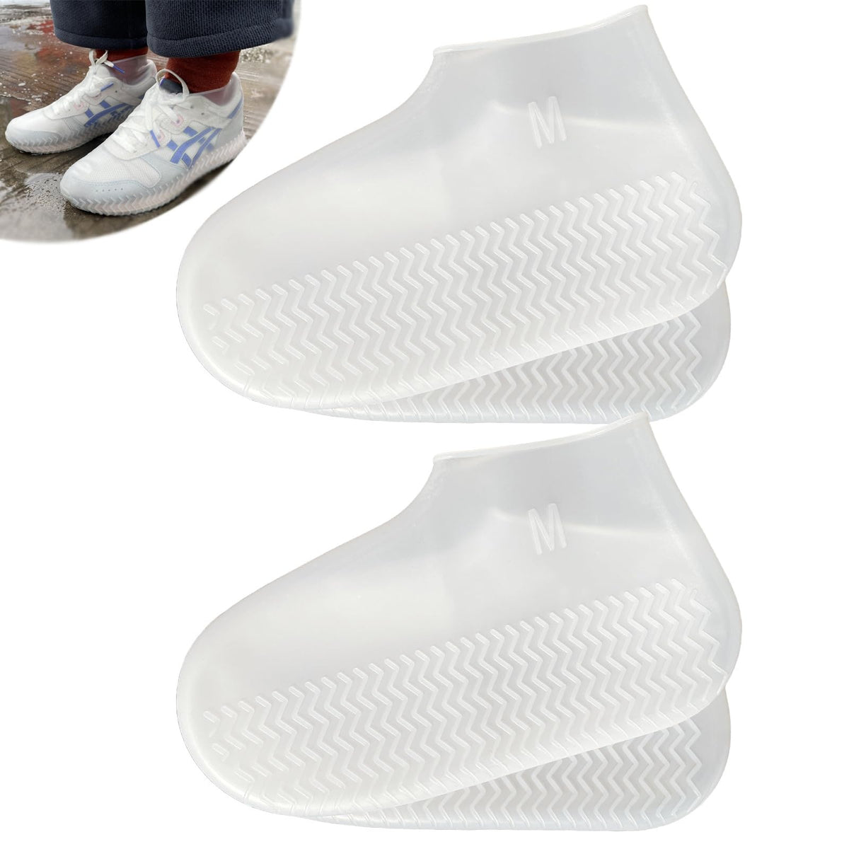 Waterproof Shoe Covers 2 Pairs, Non-Slip Reusable for Rain - Clear, L