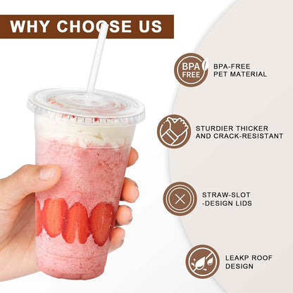 Clawsoff 100 Pack 20 oz Disposable Clear Plastic Cups with Lids and Straws
