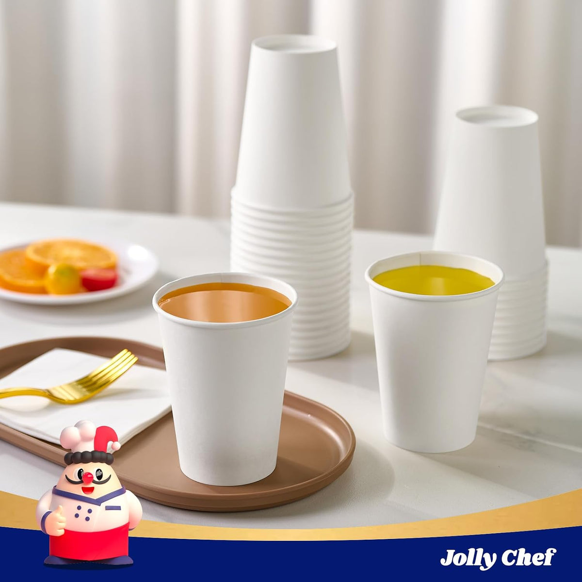 JOLLY CHEF 300 Pack Disposable Paper Coffee Cups 12 oz White Hot Paper Cups