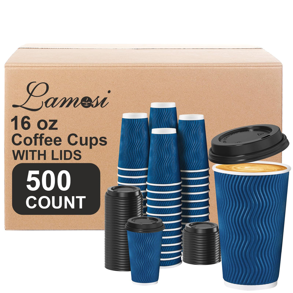 Lamosi Coffee Cups with Lids 12 oz 50 Pack, Disposable To Go Cups with Lid