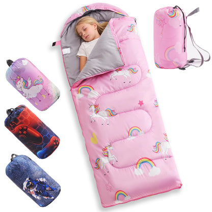 tuphen Kids Sleeping Bag - 50-77℉ 3-Season Waterproof Sleeping Bag for Boys & Girls, Lightweight 2.2 lbs Camping Gear with Compression Bag Ideal for Camping, Hiking, Indoor