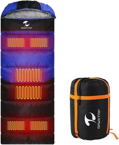 Extreme Cold Weather Heated Sleeping Bag for Adults | 6pcs Heating Areas Sleeping Bags, 3 Adjustable Heating Levels Cold Weather Sleeping Bag for All Season Hiking & Camping