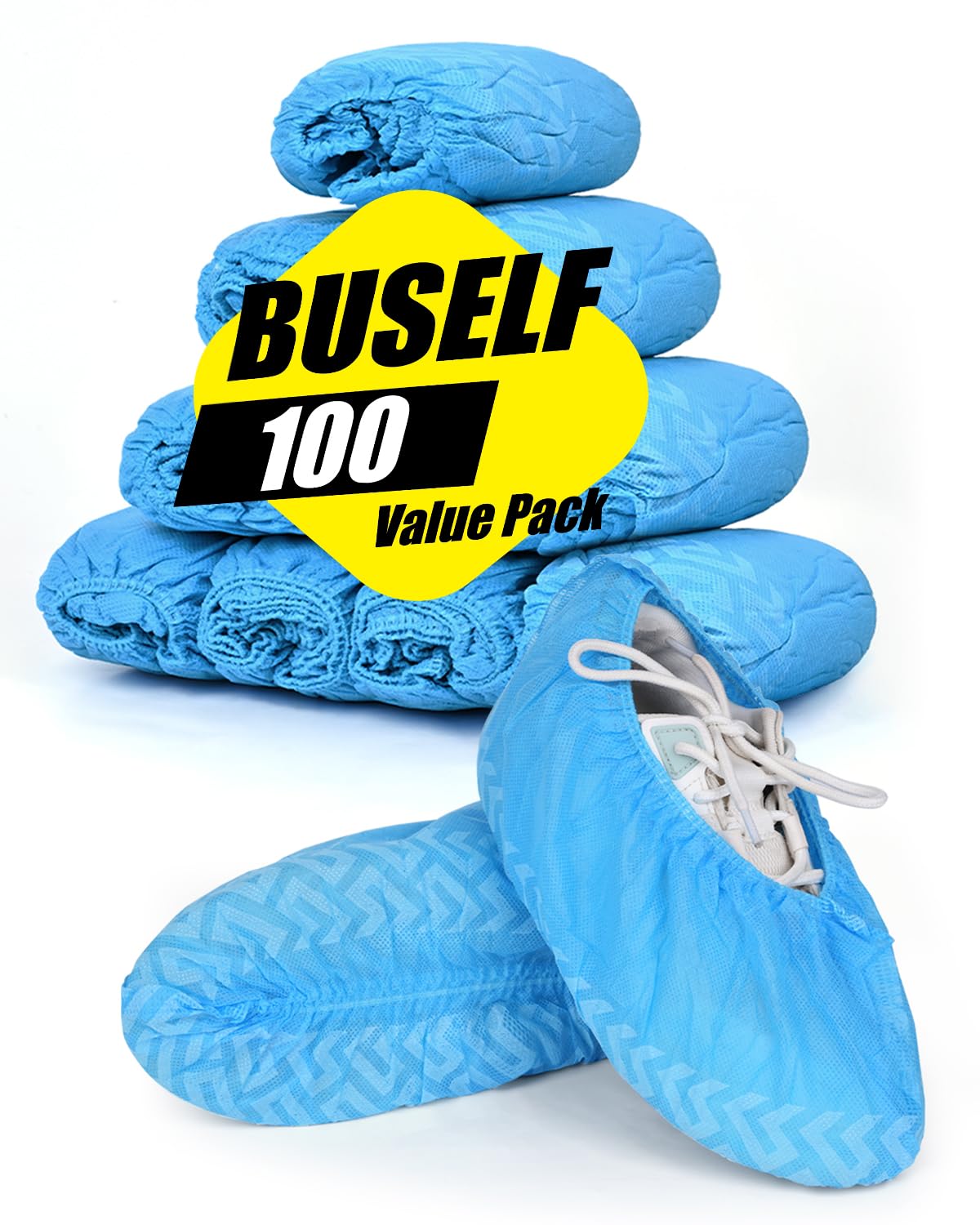 Buself X-Large 100 Count Shoe Covers Disposable Non-Slip, Premium Cloth Boot Covers, Slip-resistant, Durable, Breathable, Non-toxic, Recyclable, Stretchable Fits Up to Size 13 US Men - Blue
