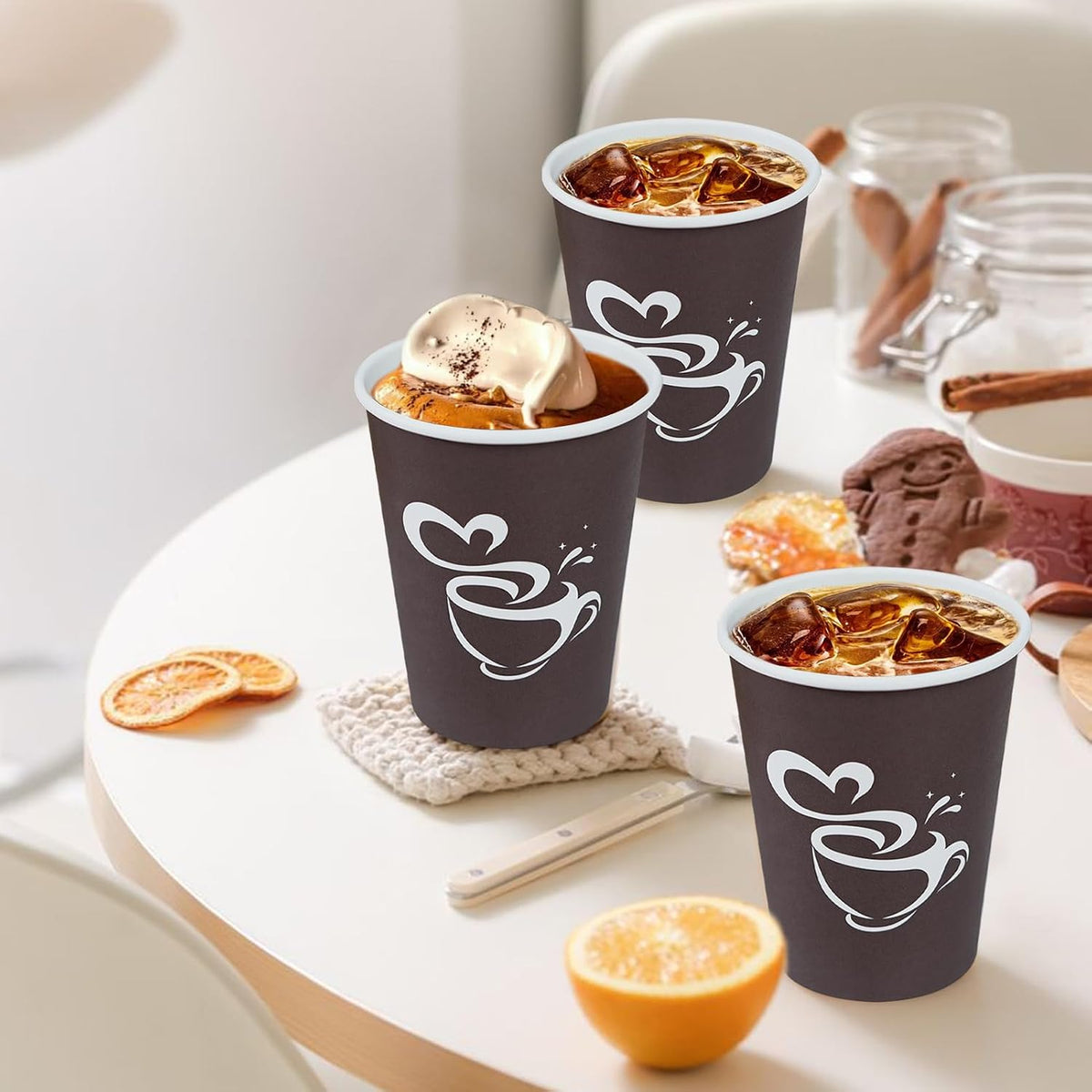 Clawsoff 300 Count 12 oz Paper Coffee Cups Disposable Hot Coffee Cups Brown
