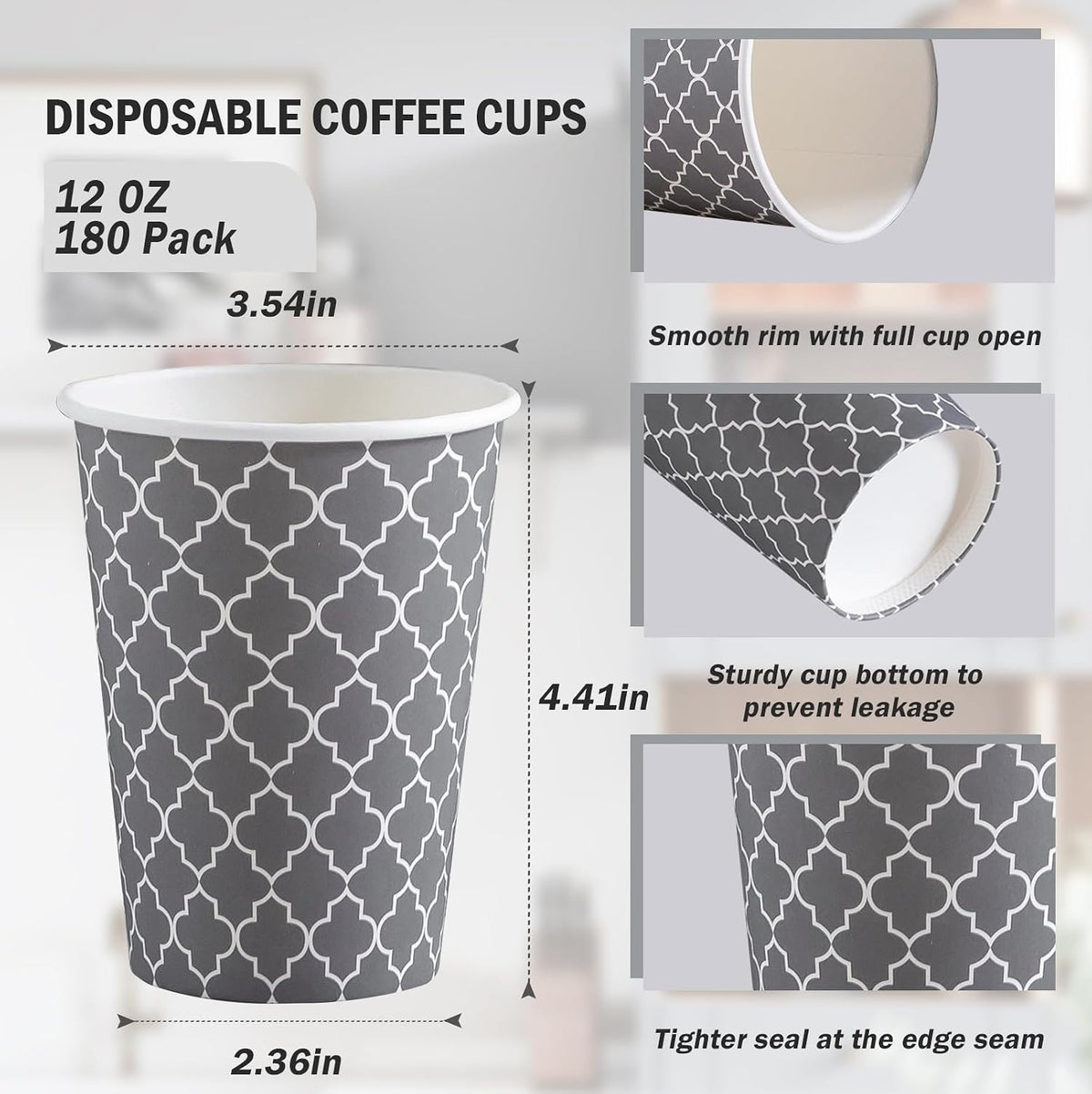 Lamosi Coffee Cups 12 oz 180 Pack, Disposable Paper Coffee Cups, Hot Cups