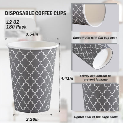 Lamosi Coffee Cups 12 oz 180 Pack, Disposable Paper Coffee Cups, Hot Cups