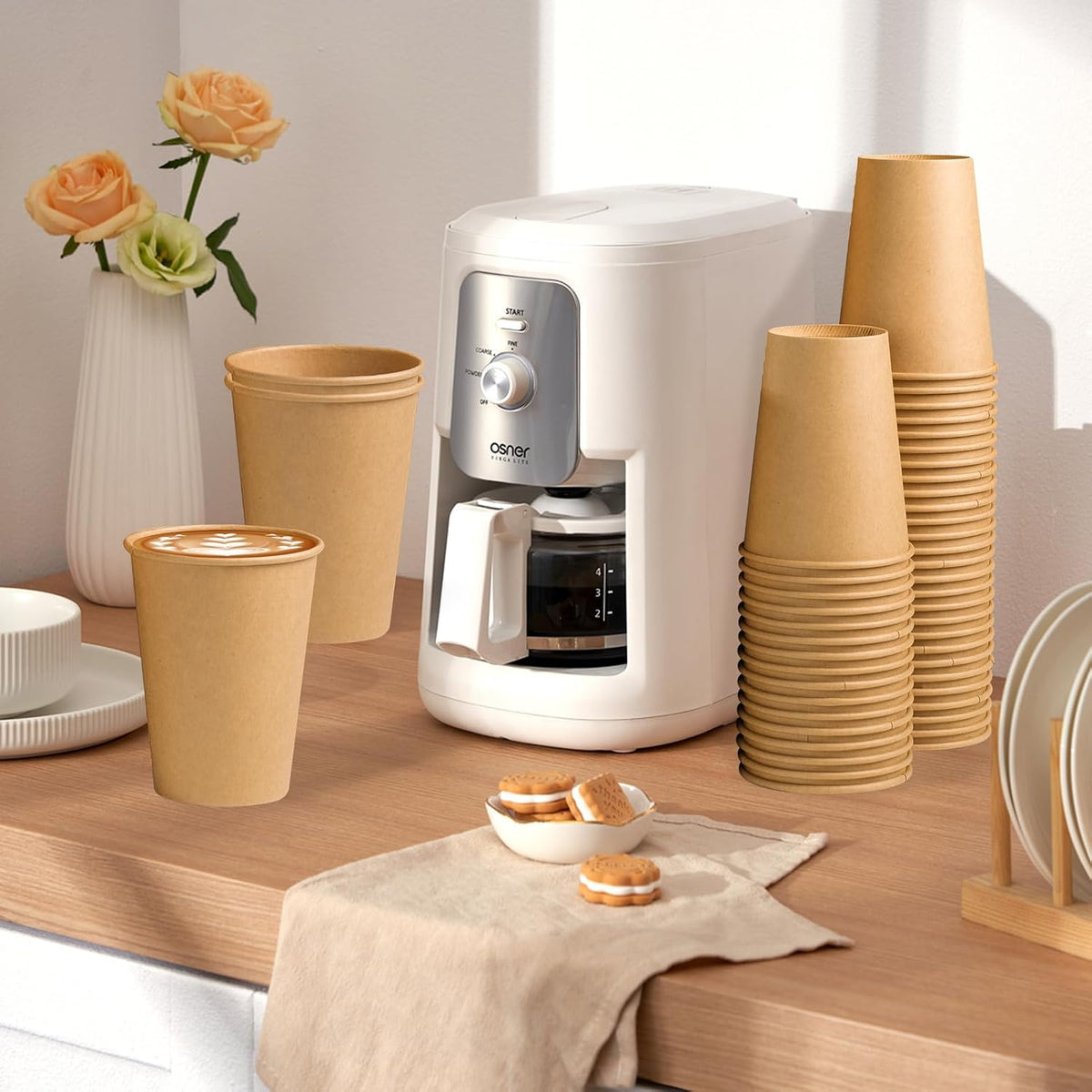 Clawsoff 180 Pack 12 oz Coffee Cups Brown Kraft Disposable Hot Paper Cups