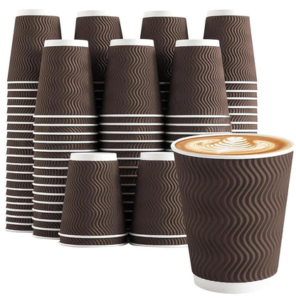 Clawsoff 100 Pack 12 oz Disposable Paper Coffee Cups Insulated Brown