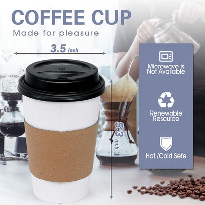 Ginkgo 100 Pack 16 oz Disposable Coffee Cups with Lids and Sleeves
